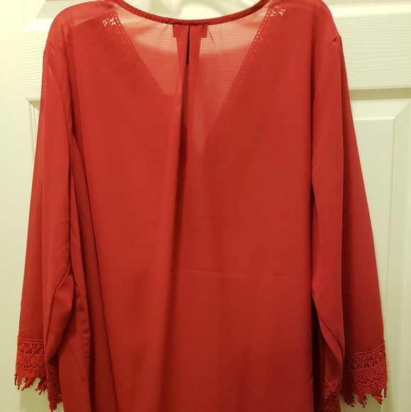 DM Donna Moore Red Sheer Blouse - Picture 3 of 4